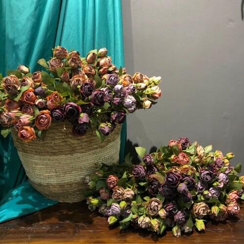 2pcs artificial flowers dry rose petals oil painting retro home desktop decoration wedding banquet fall decorations