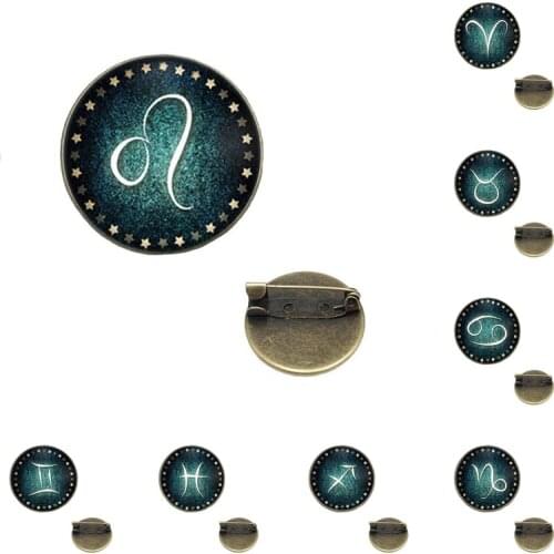 Classic Design Constellation Round Brooch For Women Girls The zodiac Time gem Badge Pins Jewelry Accessories Party Gifts