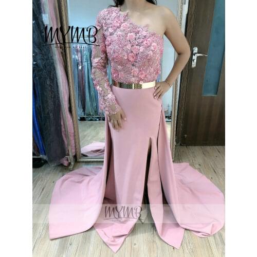 Beautiful Custom Make Long Sleeve Evening Gown 2021 Couture Lace One Shoulder Gown MY41121