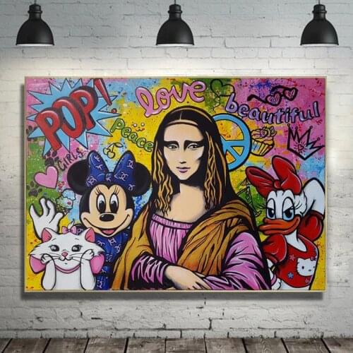 Colorful Graffiti Disney Mickey Mouse Mona Lisa Canvas Painting Posters and Prints Wall Art Picture for Living Room Home Decor