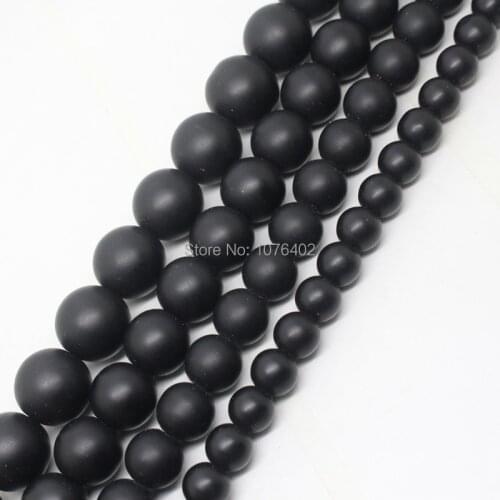 Mini. order is $7!4-14mm Natural Dull Polish Black Stone Onyx Round Spacer Loose Beads 15"