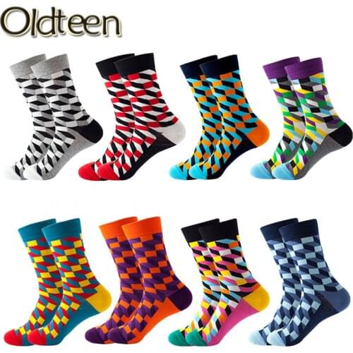 Unisex Fashion Classic Business Combed Cotton Men Socks Popular Colorful Striped Lattice Happy Socks Street Trend Style Female