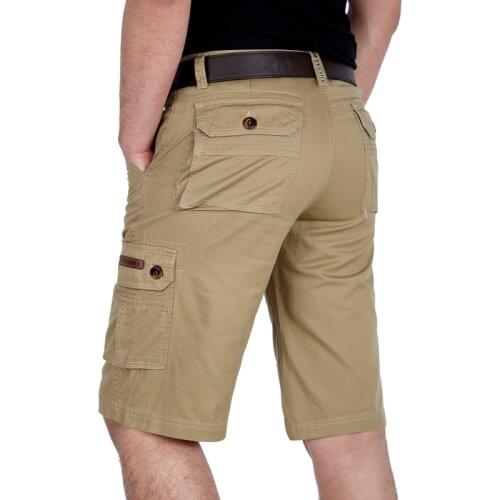 100%Cotton Men Summer Beach Shorts Plus Size Loose Classic Casual Outdoor Sports Seaside Vacation Solid Color Tooling Short Pant