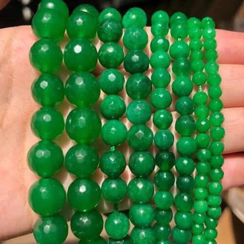 Natural Faceted Dark Green Chalcedony Stone Round Loose Beads For Jewelry Making 15.5" 4/6/8/10 mm DIY Bracelet Pendant Necklace