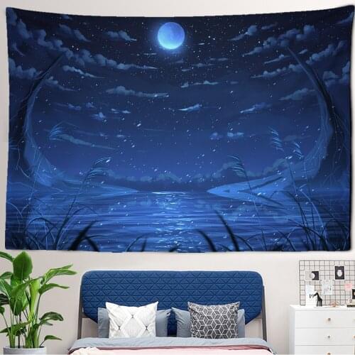 Night Starry Sky Moon Starry Tapestry Art Home Psychedelic Galaxy Hanging Wall Tapestry Hippie Retro Home Decor