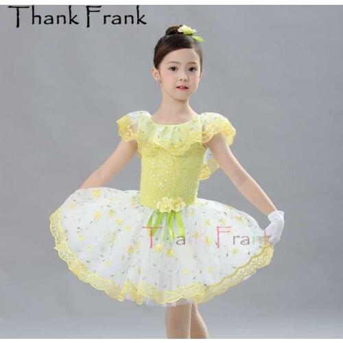 New Ballet Tutu Dress Girls Child Yellow Princess Skirt Dance Costumes Kids Gymnastics Leotards Dresses Women Festival Clothing