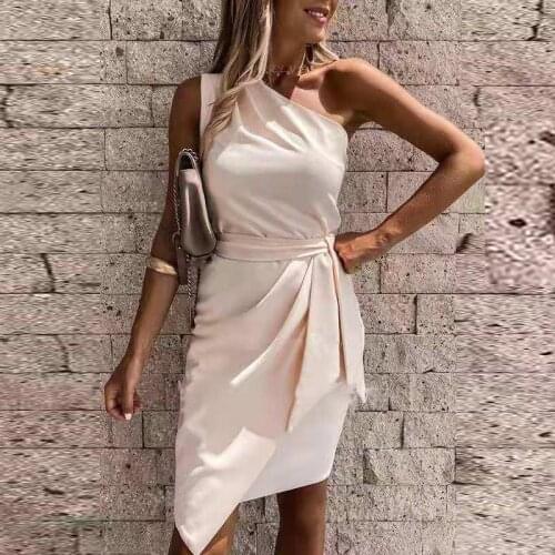 2021 Summer New Casual Dress Elegant Strapless Sexy Sleeveless Female Party Mini Dress Solid Color Irregular Pendant Slim Dress