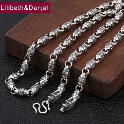 6mm Thick M buckle Necklace 100% 925 Sterling Silver Men Buddha Mantra Scripture Dragon Bead Necklace Pendant Jewelry 2019 N20
