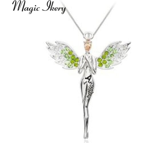 Magic Ikery Gold Color Zircon Crystal design Angel wings Feather Necklaces Pendants Fashion Jewelry for women MKL2504