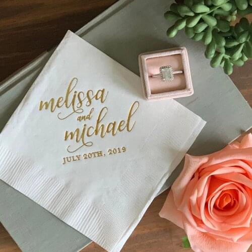 Personalize 50 pcs rose gold Wedding Napkins | Rehearsal Dinner | Engagement Party | Custom Bar Napkins | Custom Wedding Napkins