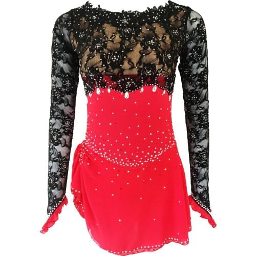 Gules Figure Skating Dress Long-Sleeved Ice Skating Skirt Spandex