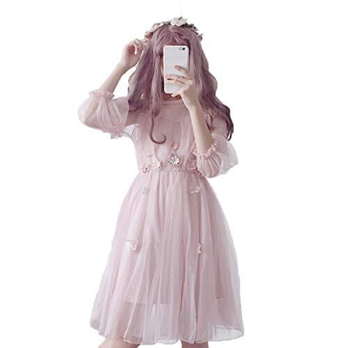 Japanese Lolita Dresses, Sexy Sweet 2 Piece Sets A-Line Flowers Princess Party Dress Dress Kawaii Pink Dress Lolita