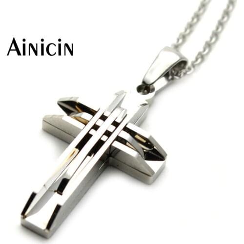 316L Stainless Steel Cross Pendants Jesus Christian Jewelry For Men and Women 50cm Chain Necklace Fashion Accessory