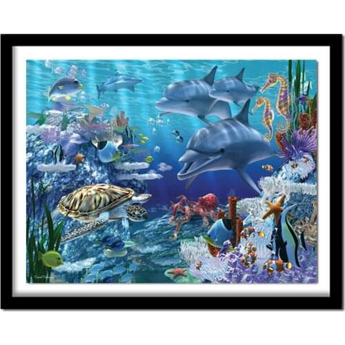Full Square Diamond Painting rhinestone Cross Stitch "Seabed Dolphin Turtle" 5D Diy Diamond Embroidery Diamond Wall Decor