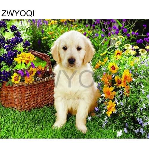 DIY3D Diamond mosaic Full Square Diamond embroidery dog Flower basket Full Round Diamond painting Cross stitch dog Flower basket