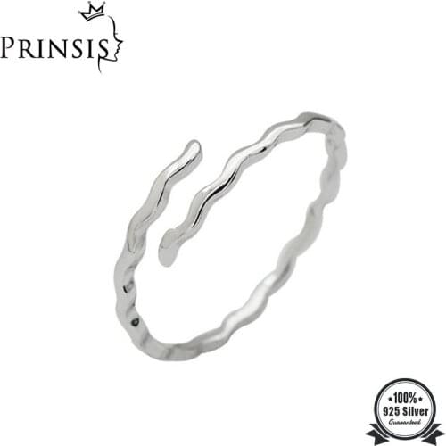 PrinSis Genuine 925 Sterling Silver Fashion Sweet Tiny Waves Opening Rings Wonderful For Women Girl Wedding Jewelry Gift DD1062