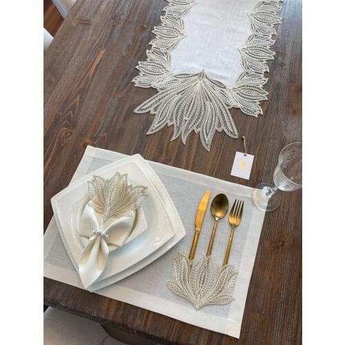 25 pcs 12 Persons Luxury Table Lace Runner +12 Placemat + 12 Napkins Tablemats Home Decor Wedding Party Table Decoration mariage