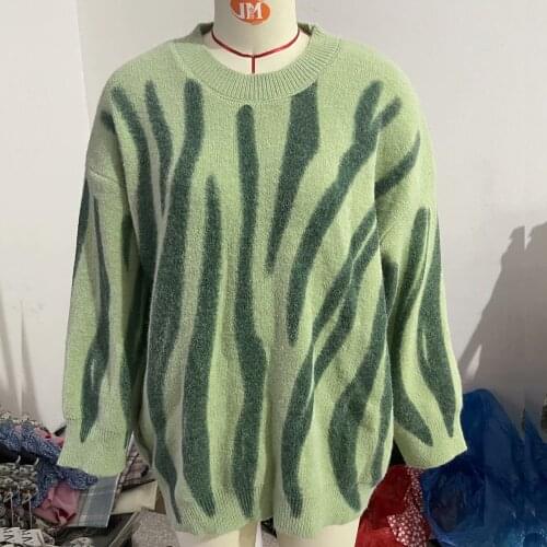 Spring Fall Casual Color Contrast Sweaters Women O Neck Long Sleeve Oversize Knitted Pullover Vintage Loose Plus Size Clothes