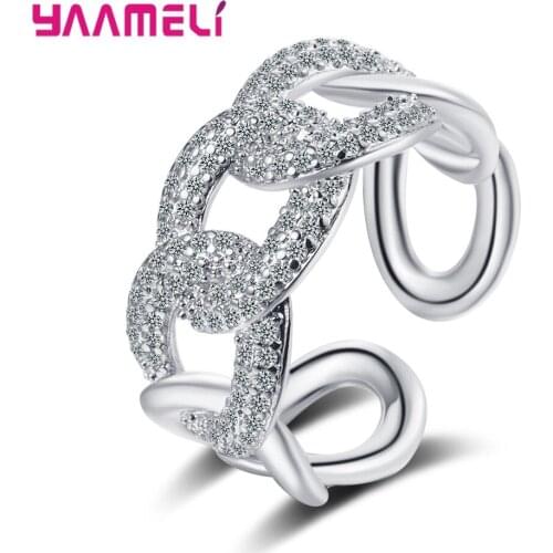 Creative Exquisite Cubic Zironia Male Female Ring Exaggerated 925 Sterling Silver Chain Adjustable Size Finger Jewelry For Women
