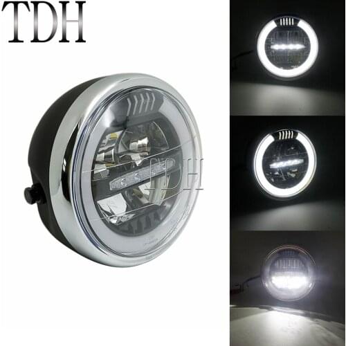 Angel Eye DRL Head Light Universal Cafe Racer Vintage Motorcycle LED Round Light Headlamp For Harley Sportsters Chopper Bobber