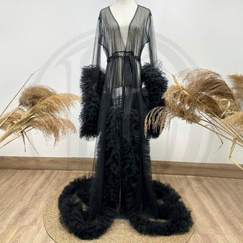 Evening Party Tulle Maternity Long Sleeves Floral Dress Pregnant Gown Photo Shoot Robe for Woman Photography Prop Baby Shower