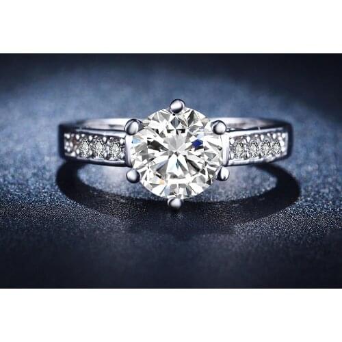 Jewellery fine Silver Color women wedding ring rhodium plated new lady jewelry aaa zircon luxury gift wholesale