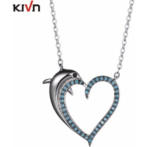 KIVN Jewelry Dolphin Heart CZ Cubic Zirconia Women Girls Wedding Bridal Necklaces Promotion Birthday Gifts 10pcs Lot Wholesale