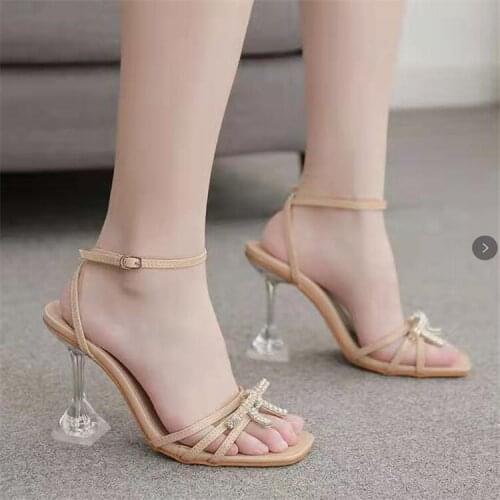 2021 Female Gladiator Sandals Shoes Sexy White Beaded High Heel Sandals Summer Party Dress Buckle High Heels