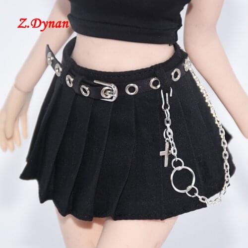 1/6 Female black high collar vest black pleated skirt with Chain belt for 12" Jiaou doll TBLeague action Figure Body accessories