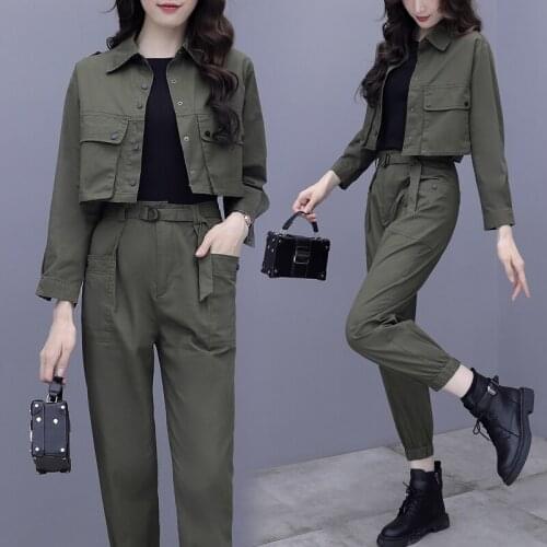 Newest Two-piece set women Long sleeve solid casual top&pants set fashion ensemble femme survetement