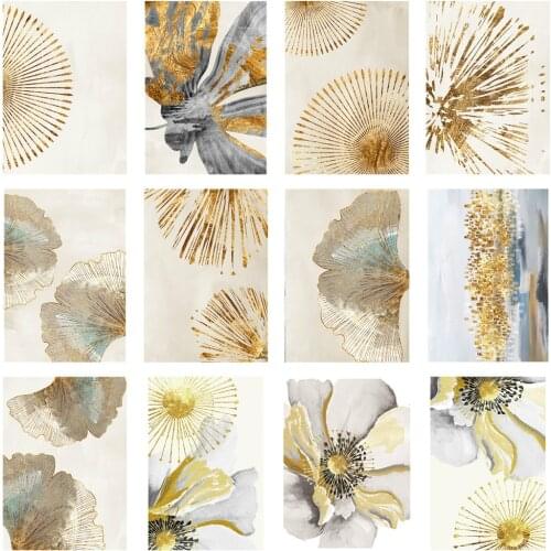 Golden Ginkgo Flower Painting Abstract Pattern Wall Art Canvas Living Room Decoration Modern Print Poster Entrance Home Decor