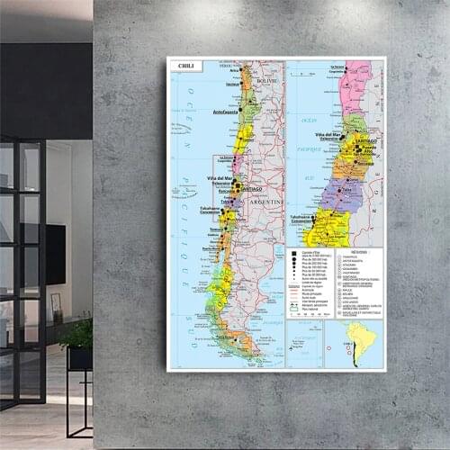 150*225 cm The Chile Political Map (In French)Large Poster Non-woven Canvas Painting Living Room Home Decoration School Supplies