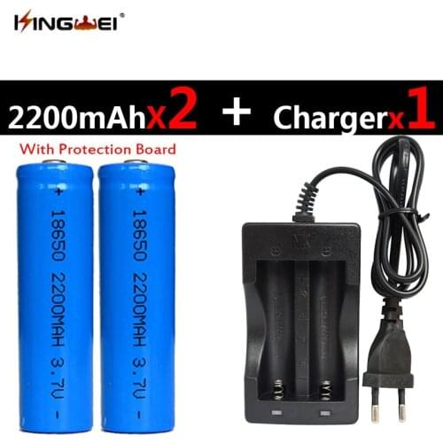 2Pcs Protected 18650 Rechargeable Li-ion 2200mah Battery +one NK-809 Universal Double Battery Charger for Flashlight Headlight