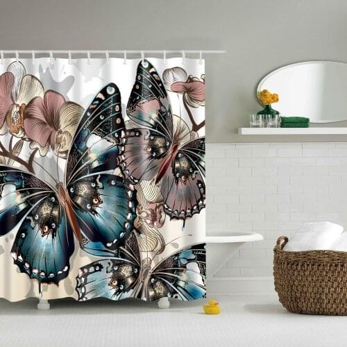 2018 Butterfly shower curtain bathroom supplies Waterproof landscape decoration Water shower curtain gift with hook TZ170410