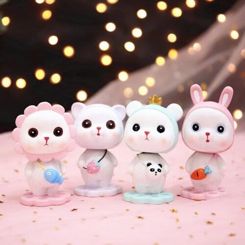 2020 New Home Decor Cartoon Shaking Head Rabbit Bear Miniature Figurines Wedding Gift Car Cake Girl Home Decoration Accessories