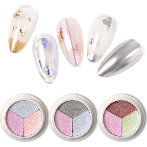 3 Colors Aurora Solid Mirror Nail Powder Glitter Dust Metal Effect Nails Art UV Gel Polish Chrome Pigment Nail Art Decorations