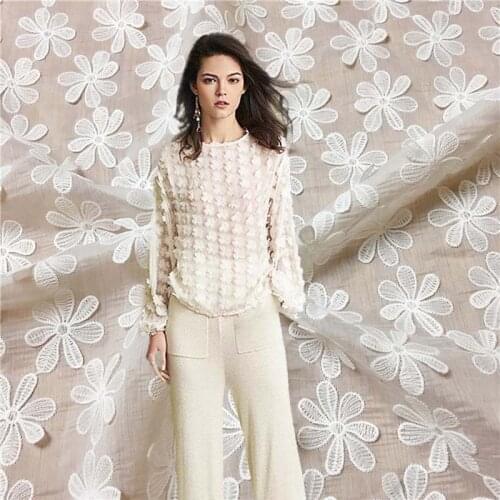 3D Applique silk chiffon lace embroidery fabric for shirt dress african bazin riche getzner tissu telas por metro patchwork stof