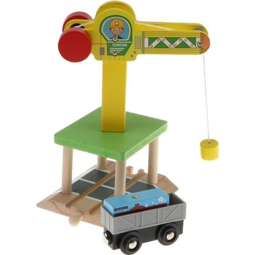 Wooden Train Accessories - Track Crane & Freight Car - Compatible with All Major Brands