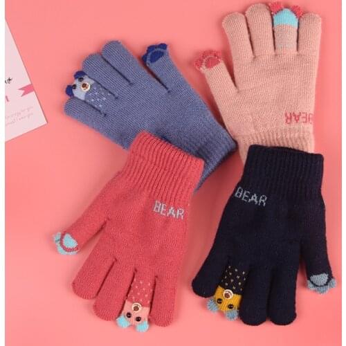 Childrens Gloves Warm In Winter Lovely Double Layer Plush Childrens Gloves for Boys and Girls Winter Gloves Gloves Black