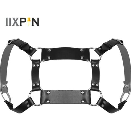 Men Harness Straps Clubwear Punk Gothic PU Leather Lingerie Double Cross Body Chest Harness Belt Cosplay Costume Strap Accessory