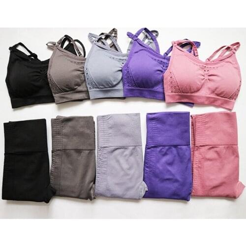 Energy Seamless Leggings Strappy Sports Bra Yoga Set Women Gym Fitness Clothing High Waist Yoga Leggings Set Running Sportswear