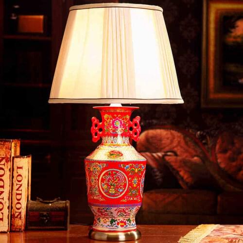 China Antique Living Room Vintage Table Lamp Porcelain Ceramic Table Lamp wedding decoration lamp dining table red
