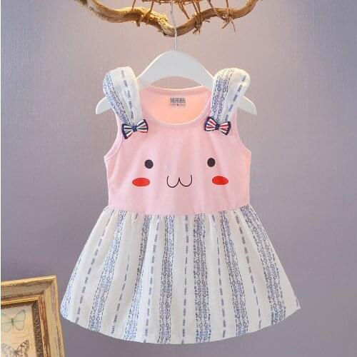 Girl summer fashion cartoon dress Girl cotton breathable sweat-absorbent vest dress 0-3 year old girl cute dress