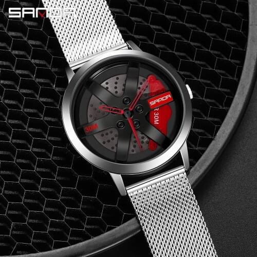 SANDA Hot Sell Men Luxury Watches Sports Car Watches Waterproof Sport Rim Hub Wheel Wristwatch Car Quartz Mens Leather Watches