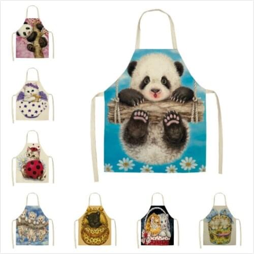 Panda Pattern Sleeveless Linen Apron Ladies Apron Baking Apron Apron Kitchen Cooking Apron Mens Apron Cafe Kitchen Apron Ladies