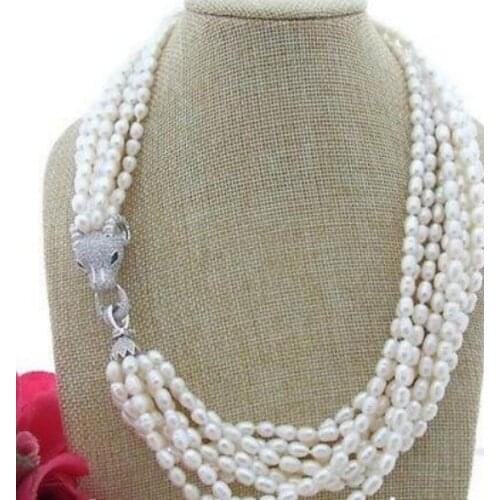 Fashion jewelry 21'' 9Strands White Rice Pearl Necklace