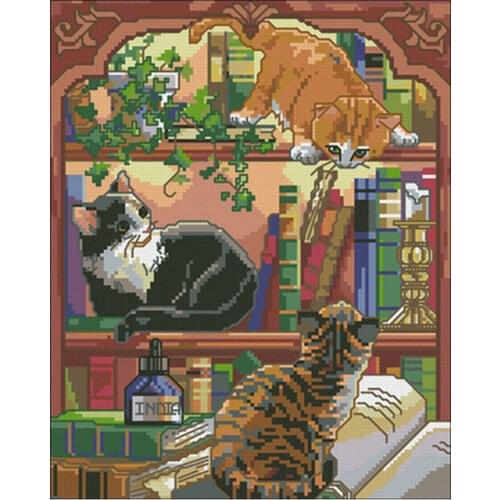TOP Cat on the shelf patterns Counted Cross Stitch 11CT 14CT 18CT DIY Cross Stitch Kits Embroidery Needlework Sets