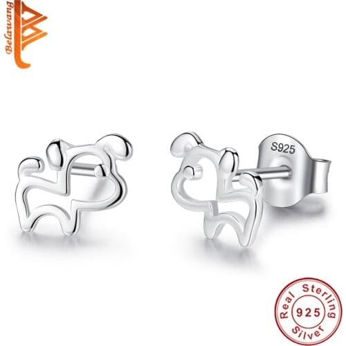 Genuine 925 Sterling Silver Women Jewelry Fashion Cute Hollow Cartoon Dog Animal Small Stud Earrings For School Girls Kids Lady