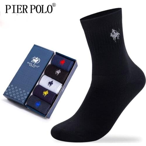 PIER POLO Socks Fashion Brand Business Men Socks Chaussette homme Crew Cotton Socks Embroidery Dress Socks For Men 5Pairs/lot