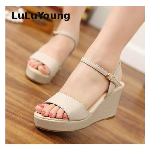 Solid Color Platform Female Shoes Open Toe Womens Sandals Wedges Sandal